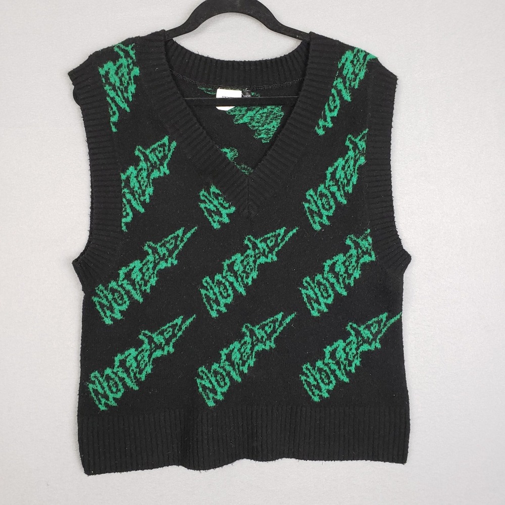 No Fear X H&M Size XS Oversized Sweater Vest Black Green Y2K‎ Streetwear Style